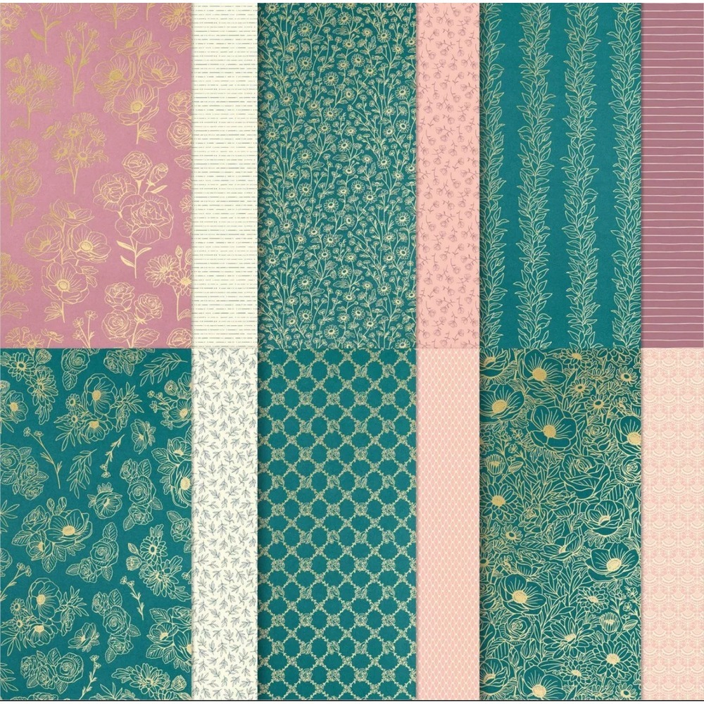 Stampin Up Forever Love DSP 12x12 Designer Series Paper Flowers Plants Stripes
